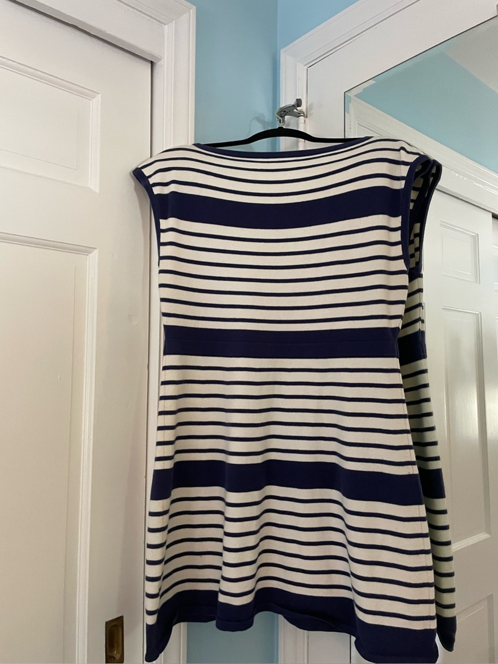 Trina Turk Navy and White Striped Sleeveless Dress